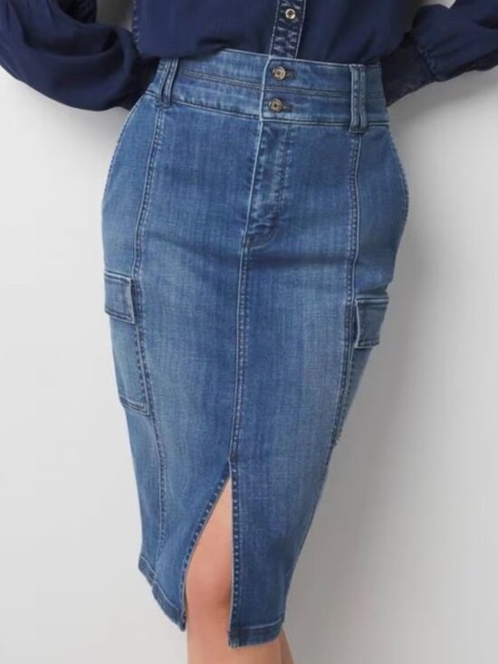 White House Black Market Dresses & Skirts - White House Black Market Denim Cargo Pencil Skirt Blue Stretch Midi Size 8